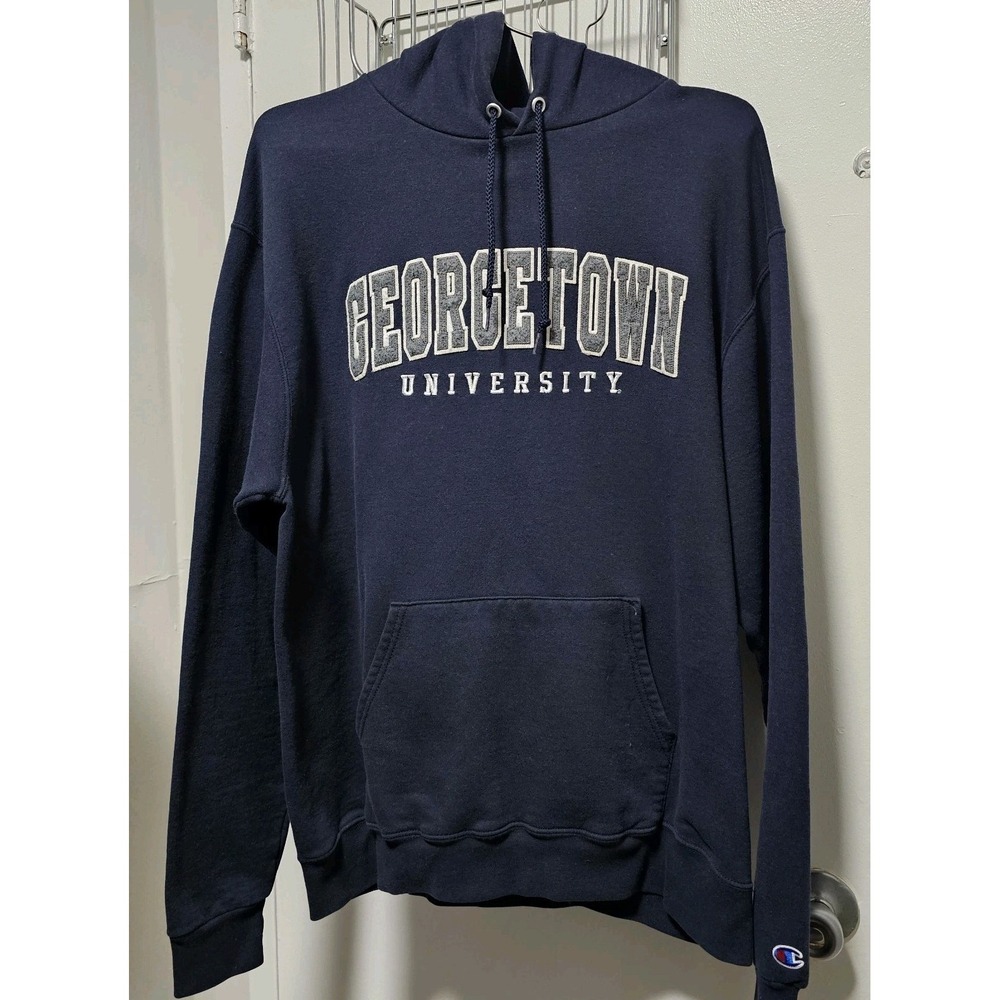 Champion Georgetown University Hoodie Sweatshirt Blue Collegiate Hoya Size L